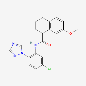 molecular formula C20H19ClN4O2 B6979599 N-[5-chloro-2-(1,2,4-triazol-1-yl)phenyl]-7-methoxy-1,2,3,4-tetrahydronaphthalene-1-carboxamide 