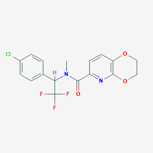 molecular formula C17H14ClF3N2O3 B6979633 N-[1-(4-chlorophenyl)-2,2,2-trifluoroethyl]-N-methyl-2,3-dihydro-[1,4]dioxino[2,3-b]pyridine-6-carboxamide 