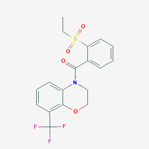 molecular formula C18H16F3NO4S B6979843 (2-Ethylsulfonylphenyl)-[8-(trifluoromethyl)-2,3-dihydro-1,4-benzoxazin-4-yl]methanone 