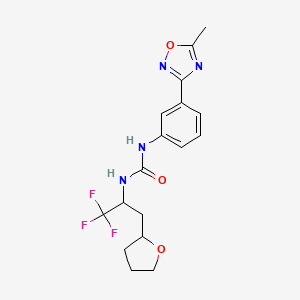 molecular formula C17H19F3N4O3 B6979858 1-[3-(5-Methyl-1,2,4-oxadiazol-3-yl)phenyl]-3-[1,1,1-trifluoro-3-(oxolan-2-yl)propan-2-yl]urea 