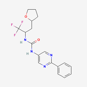 molecular formula C18H19F3N4O2 B6979867 1-(2-Phenylpyrimidin-5-yl)-3-[1,1,1-trifluoro-3-(oxolan-2-yl)propan-2-yl]urea 