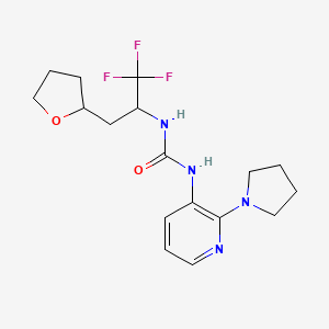 molecular formula C17H23F3N4O2 B6979886 1-(2-Pyrrolidin-1-ylpyridin-3-yl)-3-[1,1,1-trifluoro-3-(oxolan-2-yl)propan-2-yl]urea 