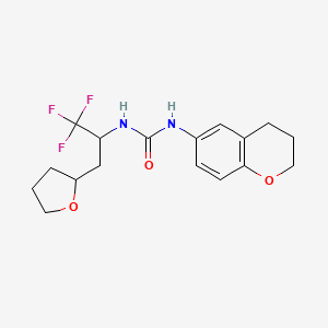 molecular formula C17H21F3N2O3 B6979895 1-(3,4-dihydro-2H-chromen-6-yl)-3-[1,1,1-trifluoro-3-(oxolan-2-yl)propan-2-yl]urea 