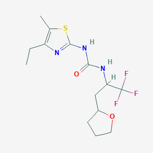 molecular formula C14H20F3N3O2S B6979954 1-(4-Ethyl-5-methyl-1,3-thiazol-2-yl)-3-[1,1,1-trifluoro-3-(oxolan-2-yl)propan-2-yl]urea 