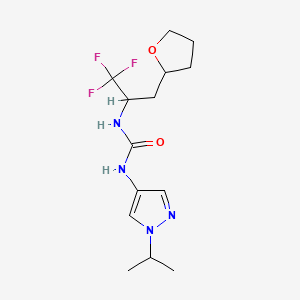 molecular formula C14H21F3N4O2 B6979961 1-(1-Propan-2-ylpyrazol-4-yl)-3-[1,1,1-trifluoro-3-(oxolan-2-yl)propan-2-yl]urea 