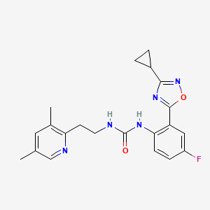 molecular formula C21H22FN5O2 B6979965 1-[2-(3-Cyclopropyl-1,2,4-oxadiazol-5-yl)-4-fluorophenyl]-3-[2-(3,5-dimethylpyridin-2-yl)ethyl]urea 