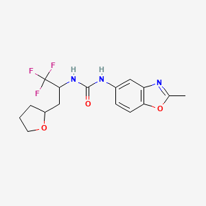 molecular formula C16H18F3N3O3 B6979970 1-(2-Methyl-1,3-benzoxazol-5-yl)-3-[1,1,1-trifluoro-3-(oxolan-2-yl)propan-2-yl]urea 