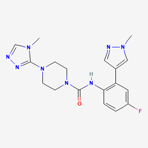 molecular formula C18H21FN8O B6980124 N-[4-fluoro-2-(1-methylpyrazol-4-yl)phenyl]-4-(4-methyl-1,2,4-triazol-3-yl)piperazine-1-carboxamide 