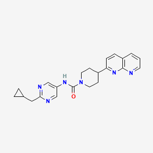 molecular formula C22H24N6O B6980154 N-[2-(cyclopropylmethyl)pyrimidin-5-yl]-4-(1,8-naphthyridin-2-yl)piperidine-1-carboxamide 