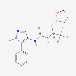 molecular formula C18H21F3N4O2 B6980178 1-(1-Methyl-5-phenylpyrazol-4-yl)-3-[1,1,1-trifluoro-3-(oxolan-2-yl)propan-2-yl]urea 