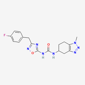 molecular formula C17H18FN7O2 B6980189 1-[3-[(4-Fluorophenyl)methyl]-1,2,4-oxadiazol-5-yl]-3-(1-methyl-4,5,6,7-tetrahydrobenzotriazol-5-yl)urea 