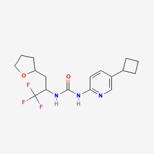 molecular formula C17H22F3N3O2 B6980196 1-(5-Cyclobutylpyridin-2-yl)-3-[1,1,1-trifluoro-3-(oxolan-2-yl)propan-2-yl]urea 