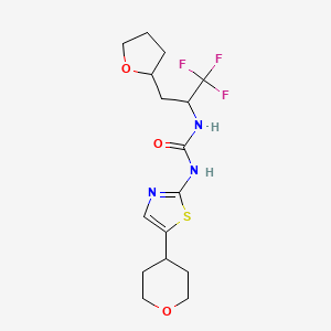 molecular formula C16H22F3N3O3S B6980216 1-[5-(Oxan-4-yl)-1,3-thiazol-2-yl]-3-[1,1,1-trifluoro-3-(oxolan-2-yl)propan-2-yl]urea 