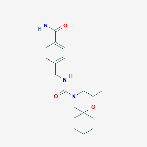 molecular formula C20H29N3O3 B6980356 2-methyl-N-[[4-(methylcarbamoyl)phenyl]methyl]-1-oxa-4-azaspiro[5.5]undecane-4-carboxamide 