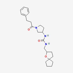 molecular formula C23H33N3O3 B6980575 1-(1-Oxaspiro[4.4]nonan-2-ylmethyl)-3-[1-(3-phenylpropanoyl)pyrrolidin-3-yl]urea 