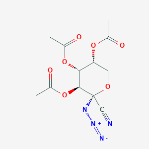 molecular formula C12H14N4O7 B069808 2,3,4-Tri-O-acetyl-1-azido-1-deoxy-b-D-arabinopyranosyl cyanide CAS No. 168567-91-7