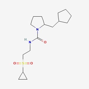 molecular formula C16H28N2O3S B6981014 2-(cyclopentylmethyl)-N-(2-cyclopropylsulfonylethyl)pyrrolidine-1-carboxamide 