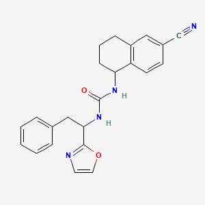 molecular formula C23H22N4O2 B6981024 1-(6-Cyano-1,2,3,4-tetrahydronaphthalen-1-yl)-3-[1-(1,3-oxazol-2-yl)-2-phenylethyl]urea 