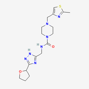 molecular formula C17H25N7O2S B6981075 4-[(2-methyl-1,3-thiazol-4-yl)methyl]-N-[[3-(oxolan-2-yl)-1H-1,2,4-triazol-5-yl]methyl]piperazine-1-carboxamide 