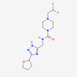 molecular formula C14H22F2N6O2 B6981108 4-(2,2-difluoroethyl)-N-[[3-(oxolan-2-yl)-1H-1,2,4-triazol-5-yl]methyl]piperazine-1-carboxamide 