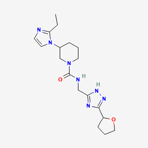 molecular formula C18H27N7O2 B6981138 3-(2-ethylimidazol-1-yl)-N-[[3-(oxolan-2-yl)-1H-1,2,4-triazol-5-yl]methyl]piperidine-1-carboxamide 