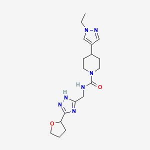 molecular formula C18H27N7O2 B6981146 4-(1-ethylpyrazol-4-yl)-N-[[3-(oxolan-2-yl)-1H-1,2,4-triazol-5-yl]methyl]piperidine-1-carboxamide 