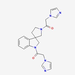 molecular formula C21H22N6O2 B6981218 2-imidazol-1-yl-1-[1-(2-imidazol-1-ylacetyl)spiro[2H-indole-3,3'-pyrrolidine]-1'-yl]ethanone 