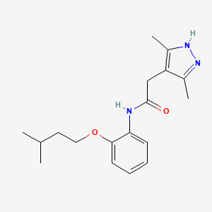 molecular formula C18H25N3O2 B6981256 2-(3,5-dimethyl-1H-pyrazol-4-yl)-N-[2-(3-methylbutoxy)phenyl]acetamide 