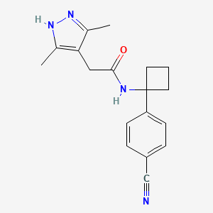 molecular formula C18H20N4O B6981318 N-[1-(4-cyanophenyl)cyclobutyl]-2-(3,5-dimethyl-1H-pyrazol-4-yl)acetamide 