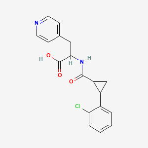 molecular formula C18H17ClN2O3 B6981502 2-[[2-(2-Chlorophenyl)cyclopropanecarbonyl]amino]-3-pyridin-4-ylpropanoic acid 