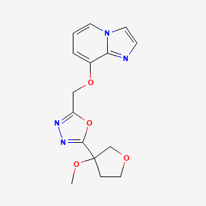 molecular formula C15H16N4O4 B6981611 2-(Imidazo[1,2-a]pyridin-8-yloxymethyl)-5-(3-methoxyoxolan-3-yl)-1,3,4-oxadiazole 