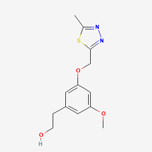 molecular formula C13H16N2O3S B6981622 2-[3-Methoxy-5-[(5-methyl-1,3,4-thiadiazol-2-yl)methoxy]phenyl]ethanol 