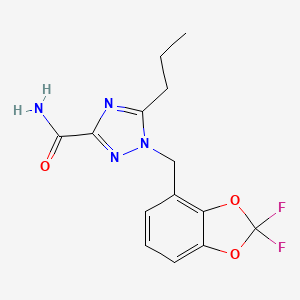 molecular formula C14H14F2N4O3 B6981629 1-[(2,2-Difluoro-1,3-benzodioxol-4-yl)methyl]-5-propyl-1,2,4-triazole-3-carboxamide 