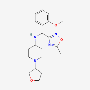 molecular formula C20H28N4O3 B6981721 N-[(2-methoxyphenyl)-(5-methyl-1,2,4-oxadiazol-3-yl)methyl]-1-(oxolan-3-yl)piperidin-4-amine 