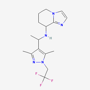 molecular formula C16H22F3N5 B6981777 N-[1-[3,5-dimethyl-1-(2,2,2-trifluoroethyl)pyrazol-4-yl]ethyl]-5,6,7,8-tetrahydroimidazo[1,2-a]pyridin-8-amine 