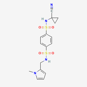 molecular formula C16H18N4O4S2 B6981867 4-N-(1-cyanocyclopropyl)-1-N-[(1-methylpyrrol-2-yl)methyl]benzene-1,4-disulfonamide 