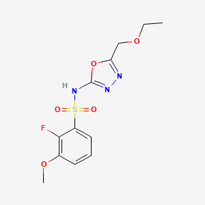 molecular formula C12H14FN3O5S B6981894 N-[5-(ethoxymethyl)-1,3,4-oxadiazol-2-yl]-2-fluoro-3-methoxybenzenesulfonamide 