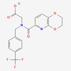 molecular formula C18H15F3N2O5 B6981911 2-[2,3-Dihydro-[1,4]dioxino[2,3-b]pyridine-6-carbonyl-[[4-(trifluoromethyl)phenyl]methyl]amino]acetic acid 