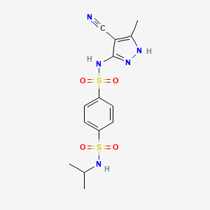 molecular formula C14H17N5O4S2 B6982009 1-N-(4-cyano-5-methyl-1H-pyrazol-3-yl)-4-N-propan-2-ylbenzene-1,4-disulfonamide 