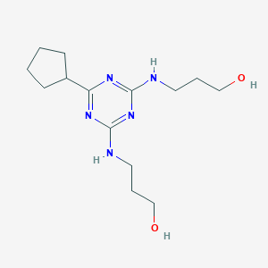 3-[[4-Cyclopentyl-6-(3-hydroxypropylamino)-1,3,5-triazin-2-yl]amino]propan-1-ol