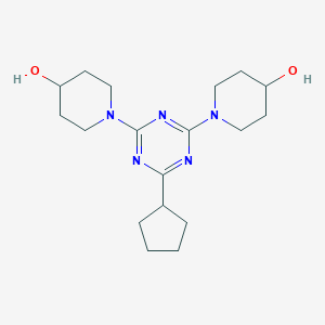 molecular formula C18H29N5O2 B6982302 1-[4-Cyclopentyl-6-(4-hydroxypiperidin-1-yl)-1,3,5-triazin-2-yl]piperidin-4-ol 