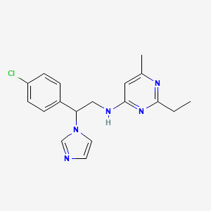 molecular formula C18H20ClN5 B6982348 N-[2-(4-chlorophenyl)-2-imidazol-1-ylethyl]-2-ethyl-6-methylpyrimidin-4-amine 