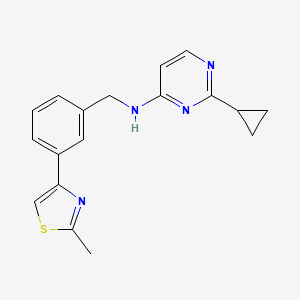 molecular formula C18H18N4S B6982373 2-cyclopropyl-N-[[3-(2-methyl-1,3-thiazol-4-yl)phenyl]methyl]pyrimidin-4-amine 