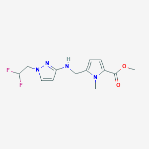 molecular formula C13H16F2N4O2 B6982753 Methyl 5-[[[1-(2,2-difluoroethyl)pyrazol-3-yl]amino]methyl]-1-methylpyrrole-2-carboxylate 