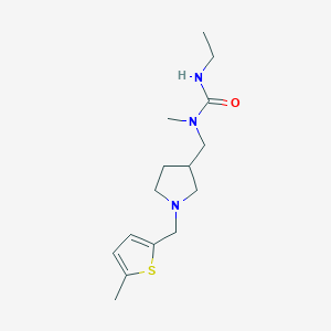 molecular formula C15H25N3OS B6982833 3-Ethyl-1-methyl-1-[[1-[(5-methylthiophen-2-yl)methyl]pyrrolidin-3-yl]methyl]urea 