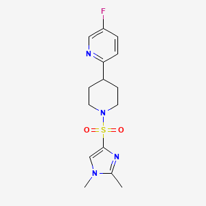 molecular formula C15H19FN4O2S B6983049 2-[1-(1,2-Dimethylimidazol-4-yl)sulfonylpiperidin-4-yl]-5-fluoropyridine 