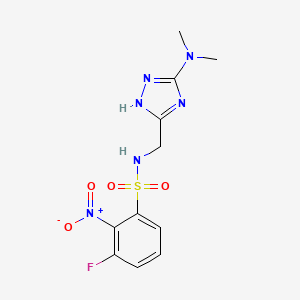 molecular formula C11H13FN6O4S B6983110 N-[[3-(dimethylamino)-1H-1,2,4-triazol-5-yl]methyl]-3-fluoro-2-nitrobenzenesulfonamide 