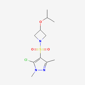 molecular formula C11H18ClN3O3S B6983131 5-Chloro-1,3-dimethyl-4-(3-propan-2-yloxyazetidin-1-yl)sulfonylpyrazole 