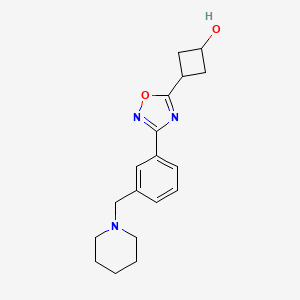 3-[3-[3-(Piperidin-1-ylmethyl)phenyl]-1,2,4-oxadiazol-5-yl]cyclobutan-1-ol