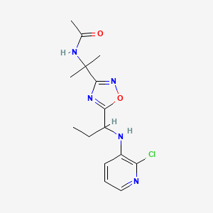 molecular formula C15H20ClN5O2 B6983305 N-[2-[5-[1-[(2-chloropyridin-3-yl)amino]propyl]-1,2,4-oxadiazol-3-yl]propan-2-yl]acetamide 